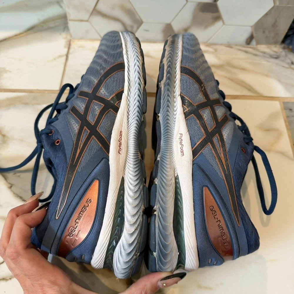 Asics‎ Gel-Nimbus 22 Men's 9 Navy Blue Copper Running Shoes 1011A680 Sneaker